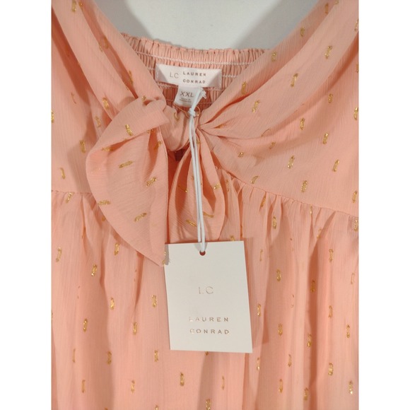 LC Lauren Conrad Peach Gold Polka Dot Chiffon Tiered Maxi‎ Dress Size 2X - Picture 10 of 12